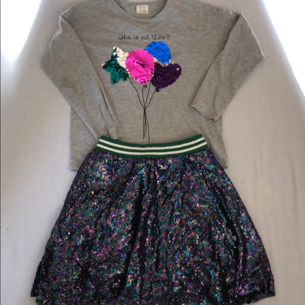 Girls sequined Zara skirt and shirt. Sz 8
